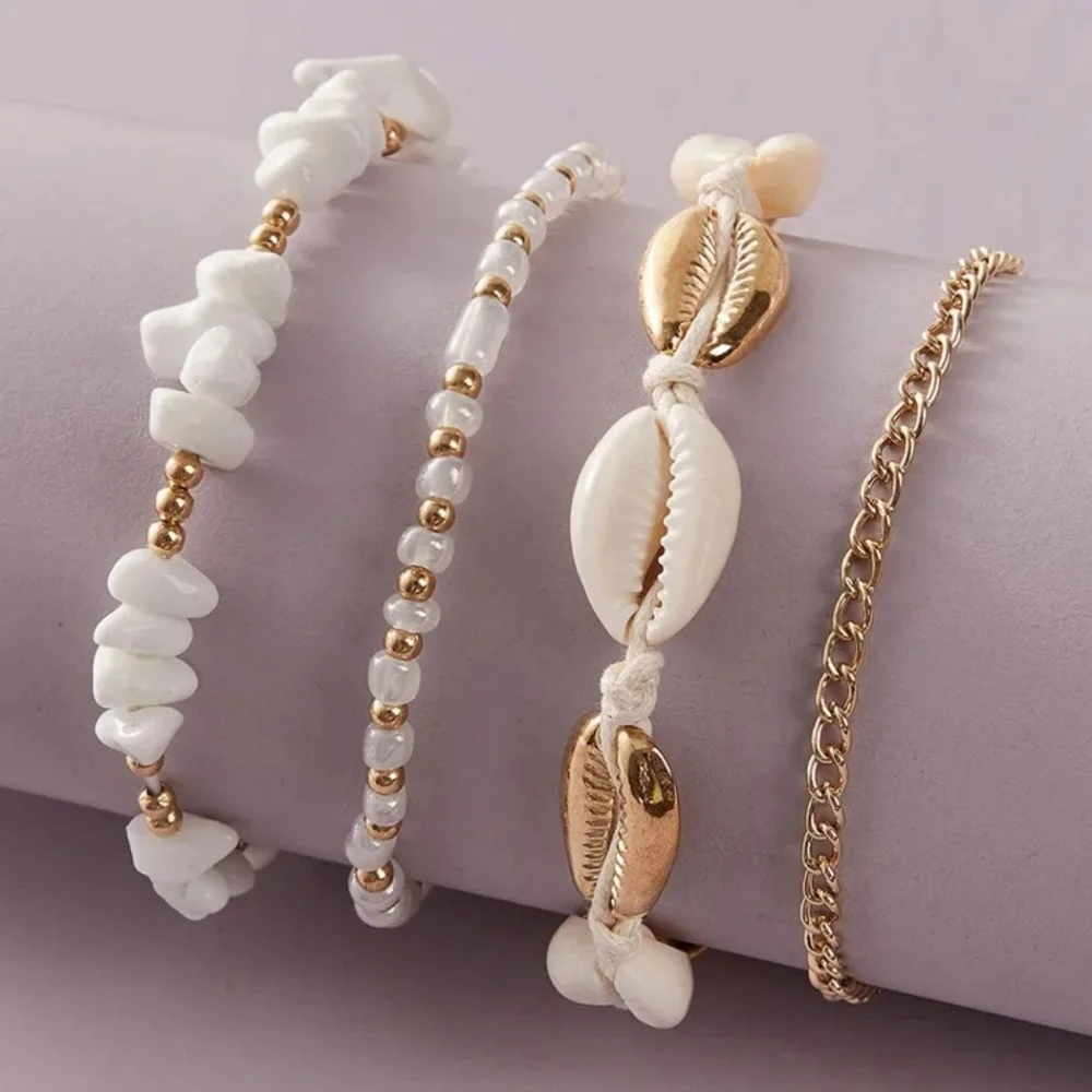 Summer Anklet Set Shell Pukka Gold Beaded - Picture 2 of 4